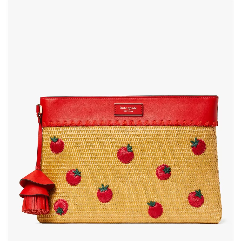 Roma Embellished Tomato Straw Clutch